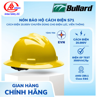 Nón (mũ) bảo hộ cách điện Bullard S71 nút vặn điều chỉnh băng cầu, chống va đập, 4 điểm giảm chấn