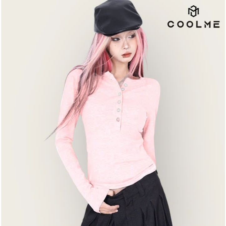 Áo thun tay dài nữ cúc xẻ Coolme, áo dài tay nữ ôm body khuy ngực chất lông thỏ tôn dáng - GLT | BigBuy360 - bigbuy360.vn