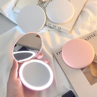 Gương trang điểm có thể gập lại Gương trang điểm tròn Mini Gương trang điểm Gương cầm tay Gương nhỏ gọn Tay Hoạt Đèn led