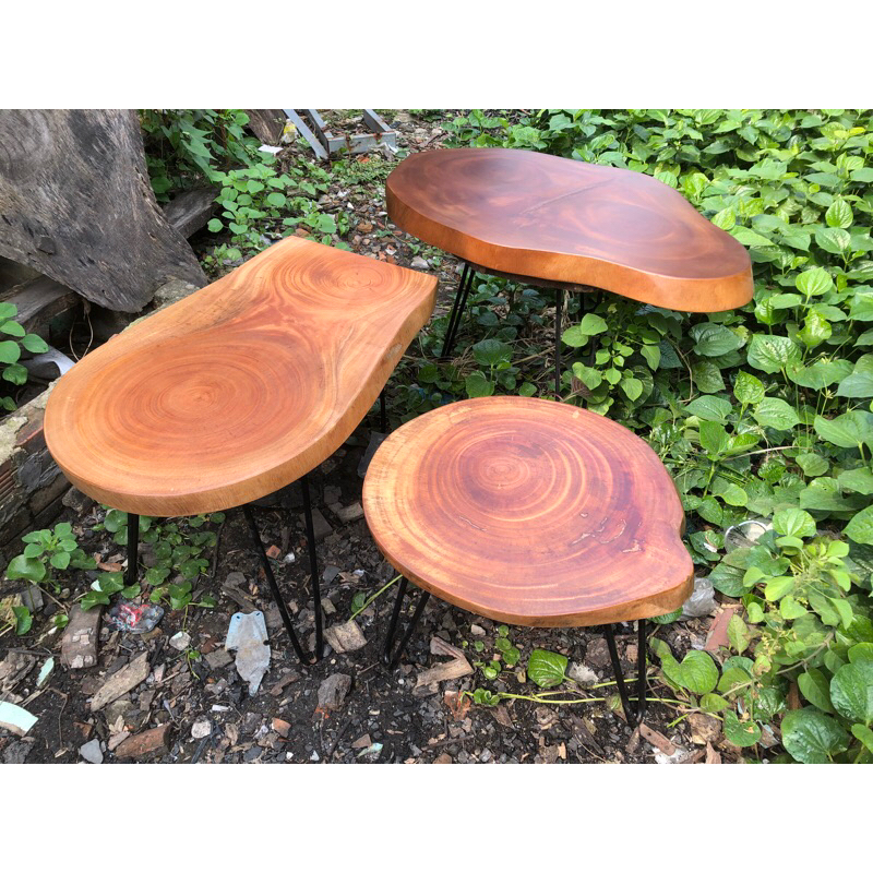 [Freeship] Bàn cafe sân vườn gỗ xà cừ nguyên tấm. Chịu được nắng mưa