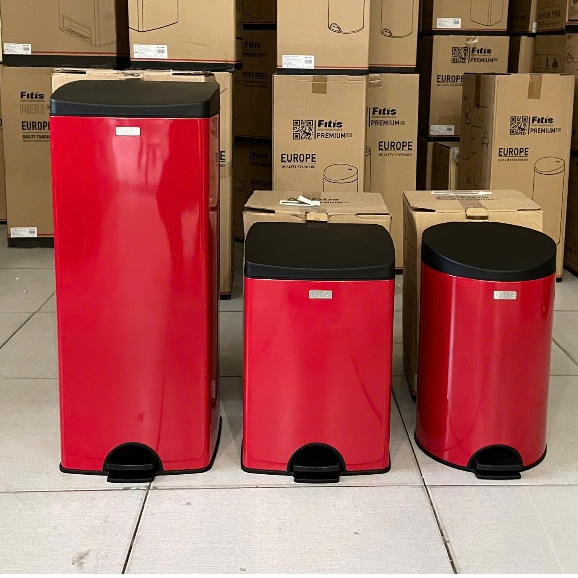 Thùng rác Fitis đỏ, inox fitis sơn tĩnh điện màu đỏ 12L, 15L, 22L