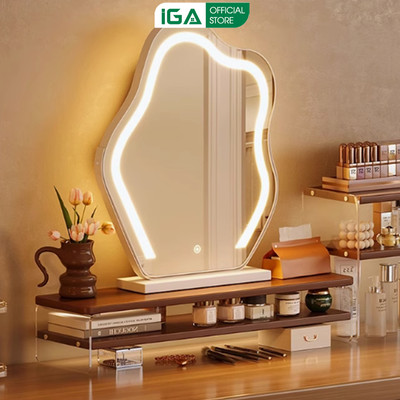 Gương để bàn trang điểm viền đèn led đám mây decor phòng cực đẹp thương hiệu IGA - Gp294