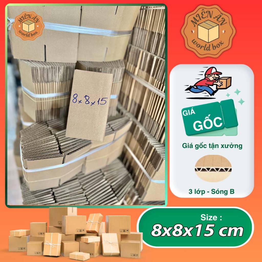 Size 8x8x15 cm, hộp giấy gói hàng thùng carton giá tại xưởng Miên ân