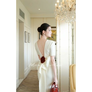  Laelia Dress - Đầm Thiết Kế Đi Tiệc Đuôi Cá Xẻ Lưng Sang Trọng Bliss Shop Tô Điểm Thắt Nơ và Bông Hoa Đỏ Cao Cấp V283 