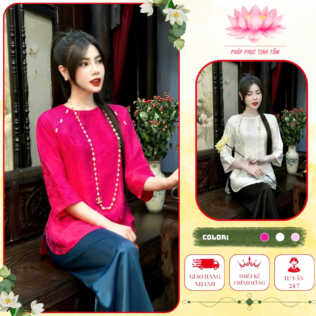 Mã áo lẻ ,Bộ quần áo đi chùa cổ tròn vạt xuông chất liệu tơ tằm Chiết Giang