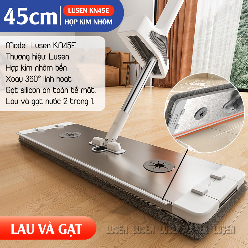 Cây lau nhà tự vắt Lusen KN45E, chổi lau xoay 360 độ thông minh, bàn lau lớn chất liệu hợp kim nhôm