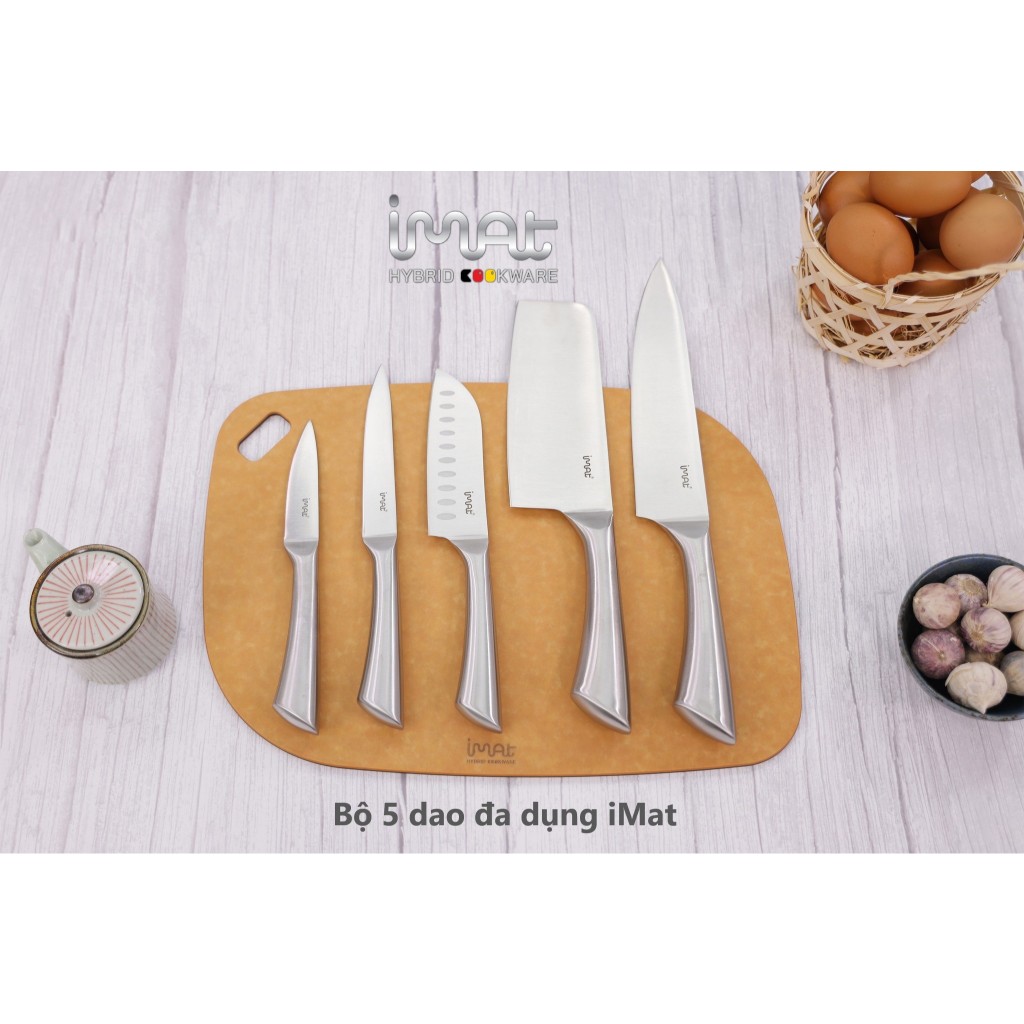 Bộ 5 dao iMat cán thép, Lưỡi thép cacbon 5CR15 sắc, bền bỉ, cán dao làm bằng inox 430 không gỉ