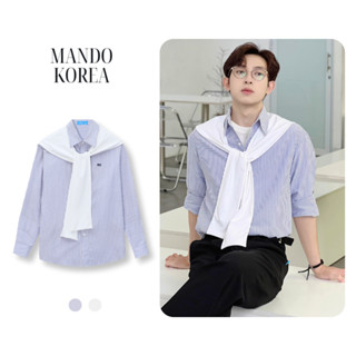 Áo Sơ Mi Oxford-Shirt Kẻ Sọc Phối Khăn Regular MANDO KOREA Phong Cách Hàn Quốc Menswear - XSHT027