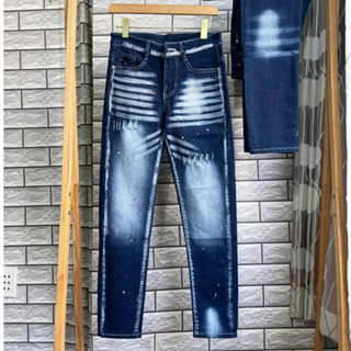 quần bò jean nam dài xanh rách gối vẩy sơn đẹp mẫu mới nhất,chất jean co giãn tốt chuẩn shop