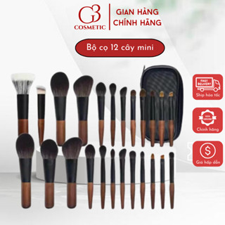 Bộ cọ trang điểm 12 cây thân gỗ chắc chắn mini kèm theo túi đựng tiện lợi dùng cho makeup cá nhân G3COSMETICS