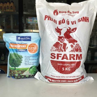 Combo 1 bao Chế phẩm nấm đối kháng Trichoderma Plus Humic SFARM 1kg + 1 bao Phân bò ủ vi sinh sfarm bao 5 kg