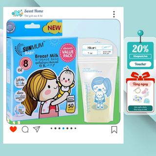 Hộp 50 túi trữ sữa SUNMUM 250ml 3 khóa zip chống tràn chính hãng Thái Lan