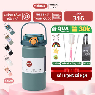Bình Giữ Nhiệt Khắc Tên Có Ống Hút, Bình Nước Giữ Nhiệt Nóng Lạnh 24H PINKCUP1000ml/1200ml Không Đổ Mồ Hôi Inox 316 PC14
