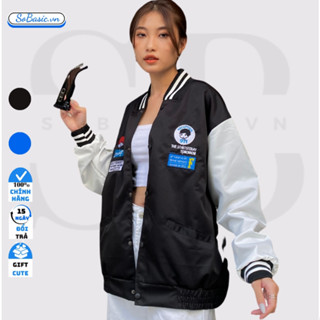 Áo khoác dù bomber nam nữ 2 lớp có túi trong thêu DINNER varsity bóng chày rẻ đẹp Sobasic