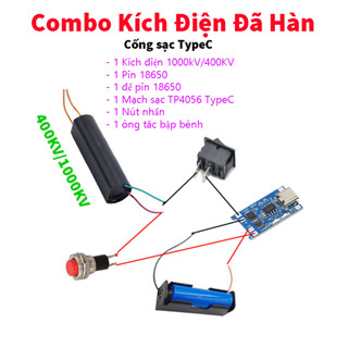 [COMBO ĐỦ BỘ] Kích Điện Cao Áp, Vào 3V7-6V ra 400KV/1000KV (Máy đánh lửa, dùi cui) - Module tăng áp