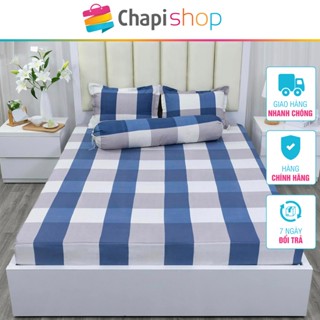 Bộ ga bo chun kèm 2 vỏ gối nằm mẫu kẻ caro 3 màu hàng loại 1 - gra giường