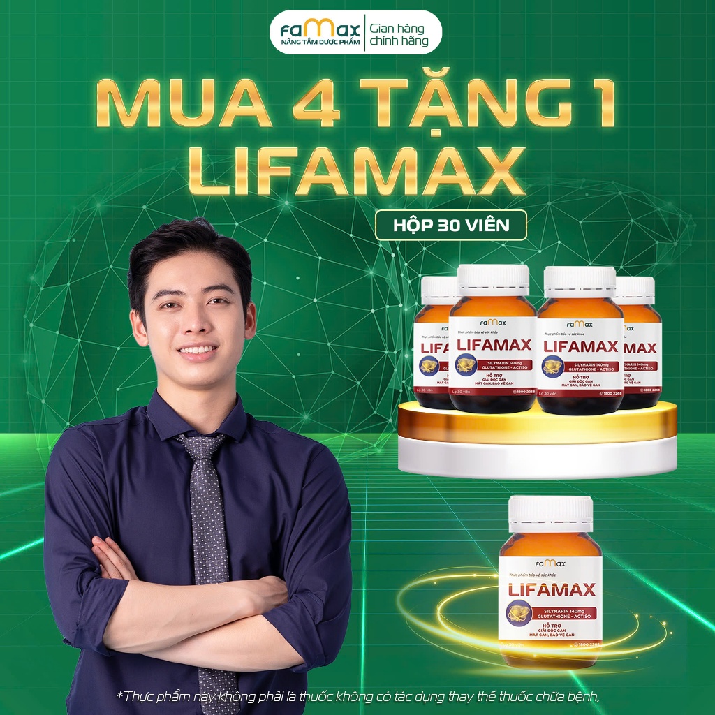[TẶNG MIỄN PHÍ 1 HỘP] Combo 4 Hộp Giải Độc Gan Lifamax TPBVSK Hỗ Trợ Mát Gan, Bảo Vệ Gan Hộp 30 Viên