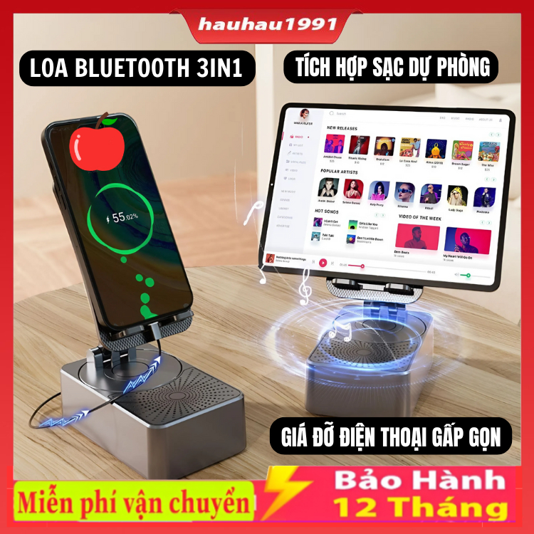 Loa bluetooth K1 3 trong 1 tích hợp sạc dự phòng giá đỡ điện thoại chống trượt có thể gập lại tiện l