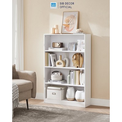 Kệ Sách Gỗ 4 Ngăn Cao 121.5cm, Rộng 60cm, 80cm Màu Trắng SIB Decor KSG82