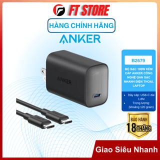 Củ sạc nhanh Anker B2679 100W kèm cáp type C to type C 1,8m chân gập nhỏ gọn, PD, QC3.0, PPS - BH18TH
