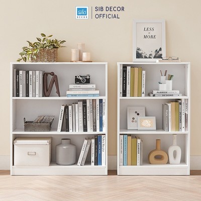 Kệ Sách Gỗ 3 Ngăn Cao 93cm, Rộng 60cm, 80cm Màu Trắng SIB Decor KSG83