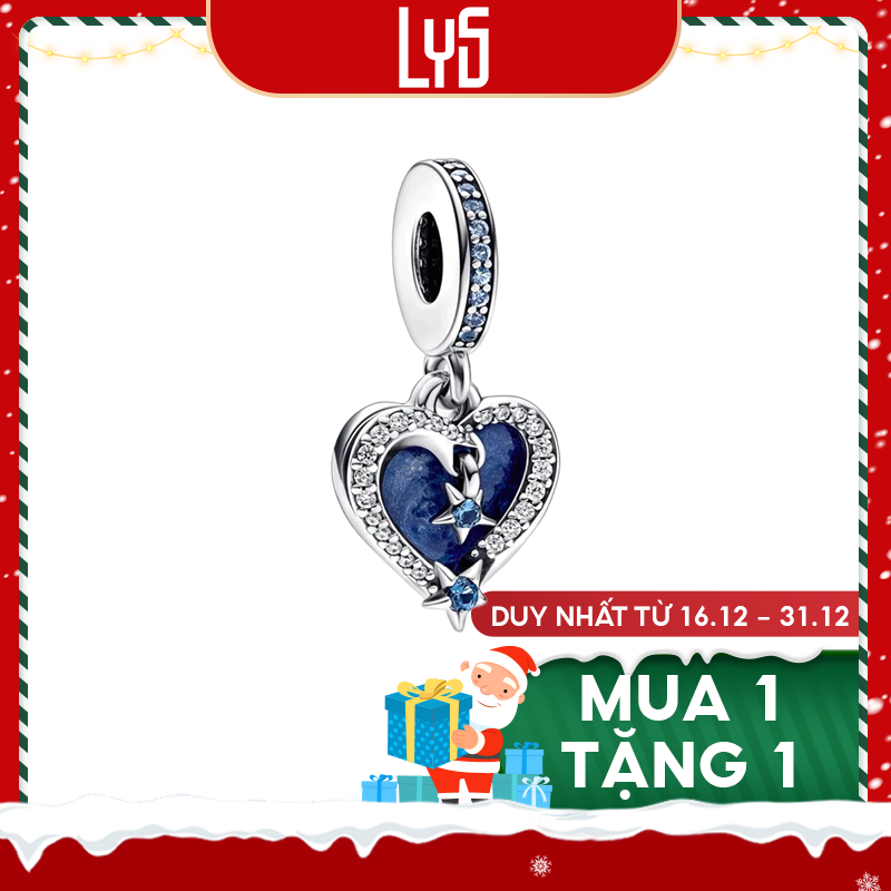 Charm Bạc Lys Celestial Shooting Star Heart Double Dangle 1137 -  Charm Bạc S925 cao cấp