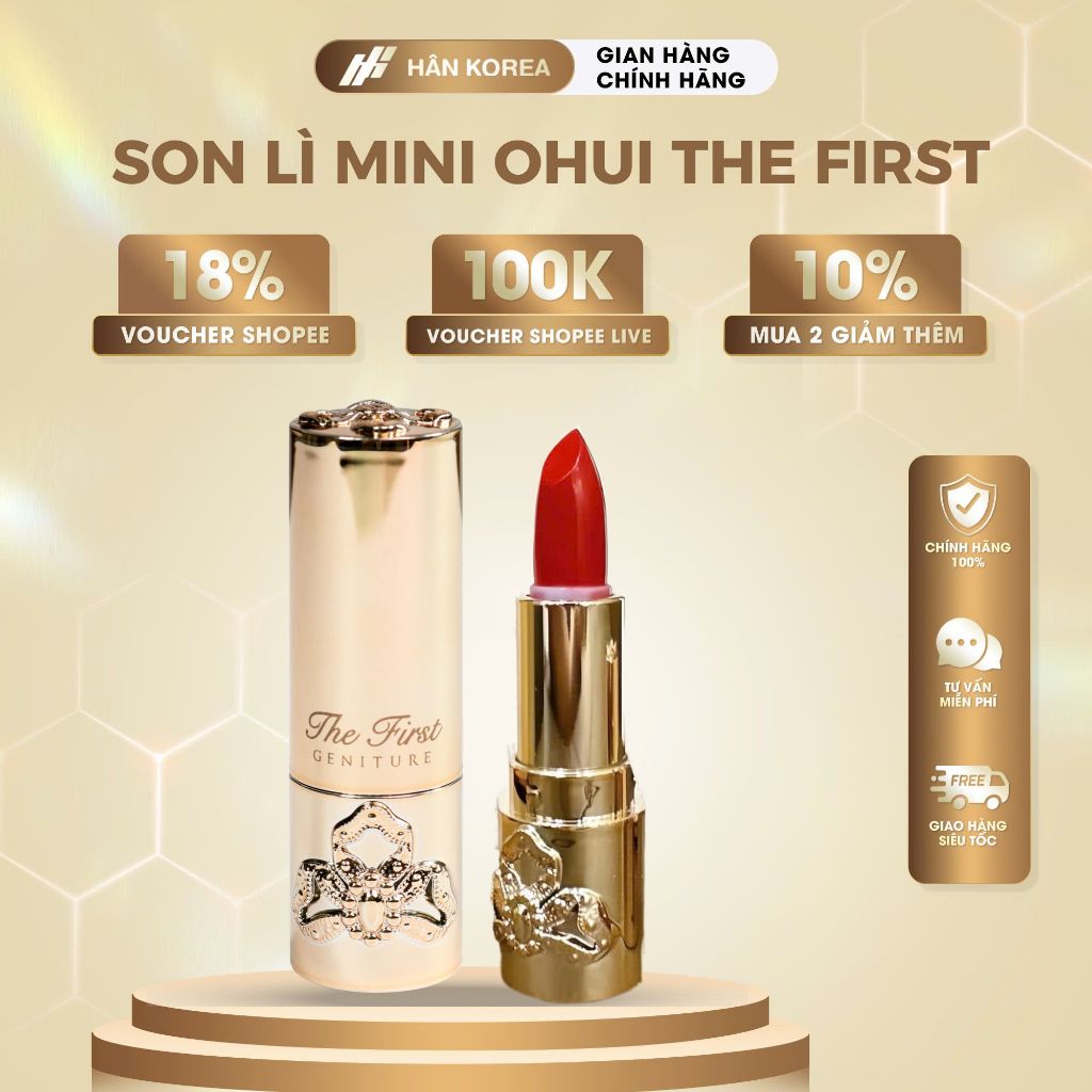 Son lì mini Ohui The First màu đỏ thuần, Son lì cao cấp lâu trôi bền màu kèm dưỡng - C85 HÂN KOREA