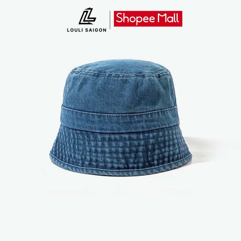 Mũ bucket vành cụp trơn LOULI SAIGON, chất liệu denim dành cho nam nữ Bk11