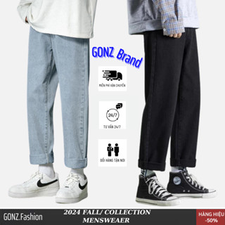 Quần jean baggy nam ống suông rộng màu xanh, đen chất jeans bò dày dặn T1