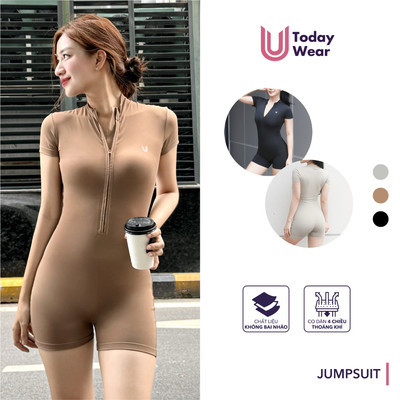 Bộ tập gym nữ Jumpsuit Basic Zip Up Today U Wear co giãn có khoá kéo thoải mái hoạt động thể thao
