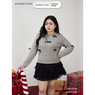 Áo len gắn nơ nhung BIGSIZE (55kg đến 95kg) – 24DYAL06 - [BU Bigsize Young]
