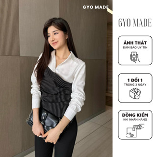 Áo sơ mi kiểu GYOMADE® phối hoạ tiết đen sọc trắng công sở | GA006B
