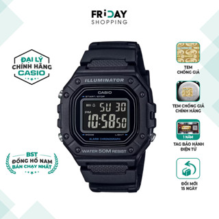 Đồng Hồ Casio Nam Điện Tử W-218H-1BVDF Mặt Vuông Dây Cao Su Chính Hãng