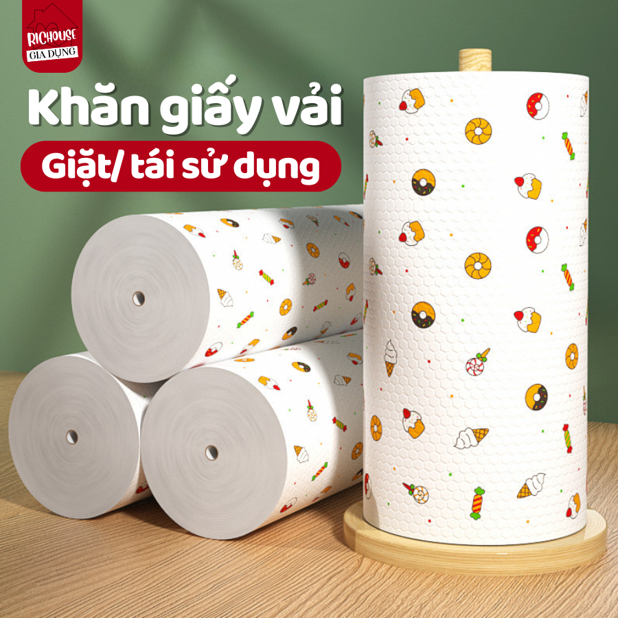 Cuộn 200 Khăn Giấy Vải Lau Đa Năng, Lau Bếp, Lau Chén Bát, Có Thể Tái Sử Dụng, Siêu Thấm Hút.
