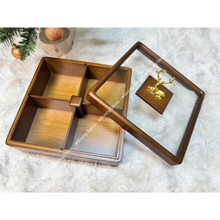   Hàng Sẵn  Khay Mứt Tết Vuông Đựng Bánh Kẹo Năp Kính Hình Hươu Bằng Gỗ Cao Cấp Sang Trọng 