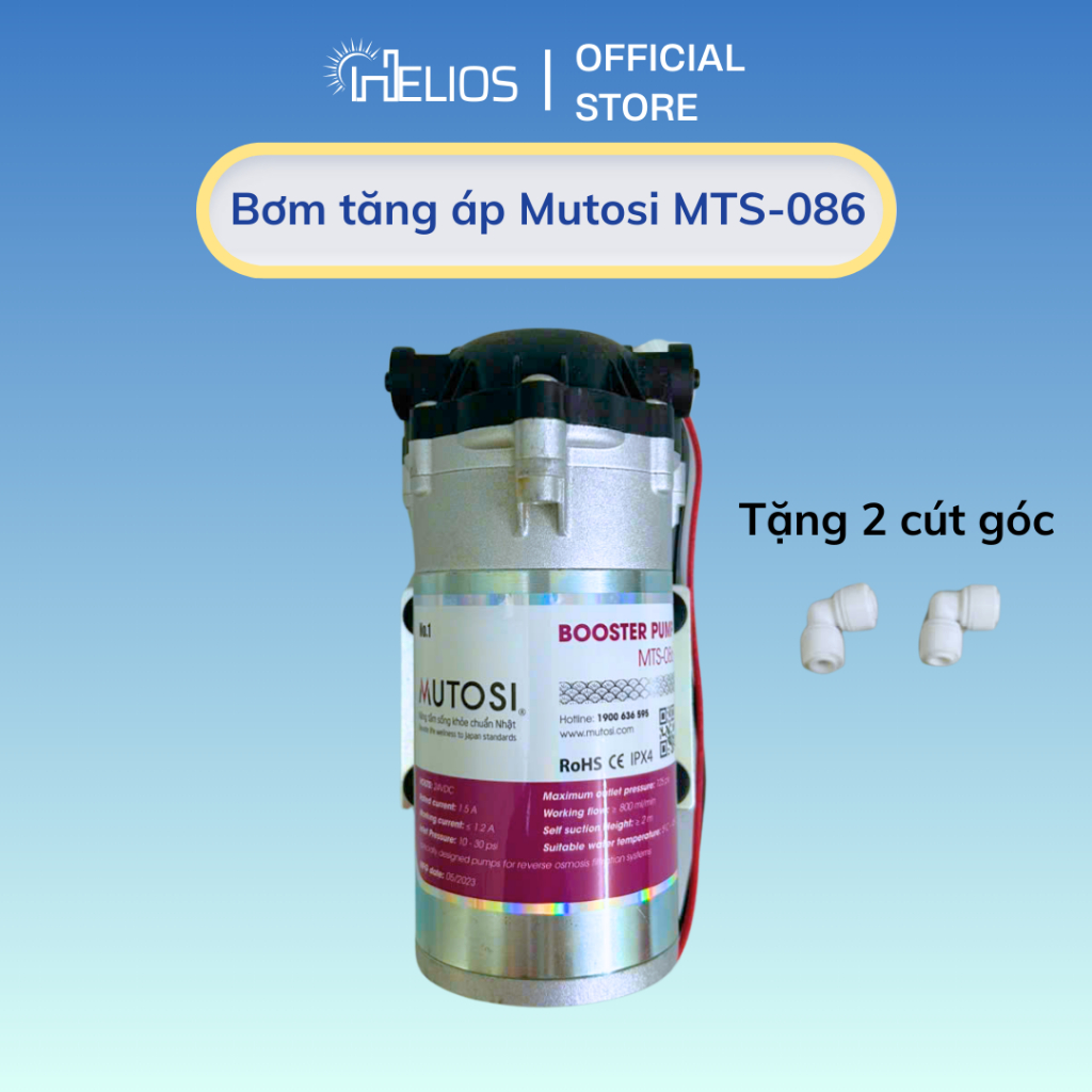 Bơm tăng áp 24V MUTOSI MTS-086 cho máy lọc nước RO Karofi, Kangaroo, Sunhouse, Forset bảo hành 12 th