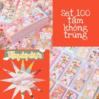(Tặng Nhíp) Set 100 tấm Sticker không trùng 12x4cm lấp lánh dán trang trí sổ tay,ốp điện thoại, toploader,DIY Dễ Thương