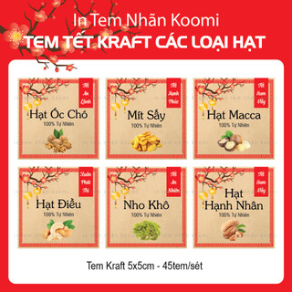  45 Tem tết giấy kraft dán hộp hủ chai lọ đựng mứt Tết khô hộp quà tặng  kích thước 5 x 5cm  
