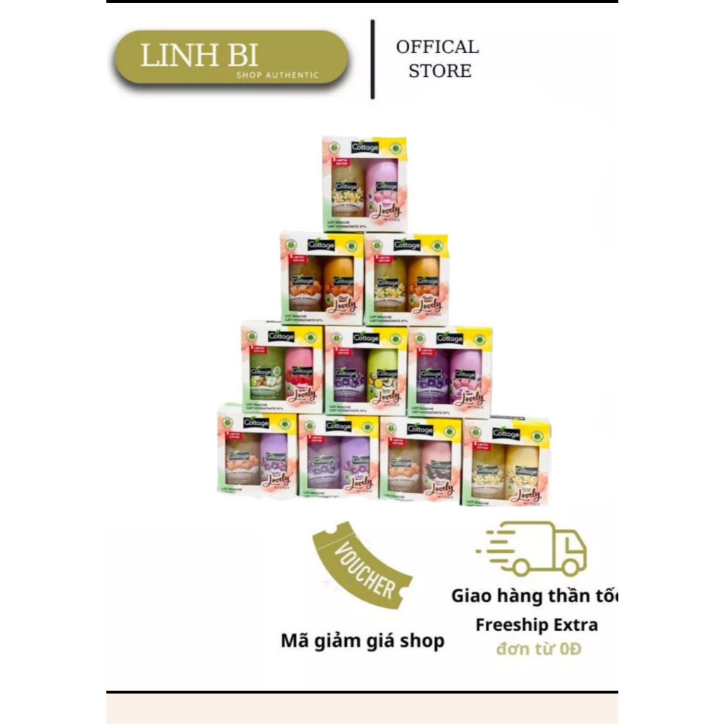 [Set 2 CHAI] sữa tắm Cottage 250ml và tẩy da chết Cottage Pháp 270ml | LinhBi Shop
