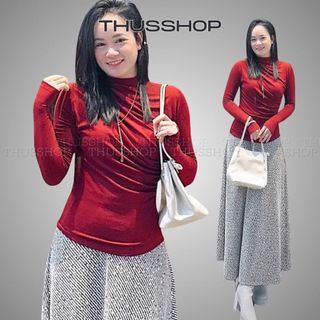  Áo Thun Cổ Leo Dài Tay Nhúm Eo Vai BIGSIZE Tôn Dáng Áo Giữ Nhiệt Kiểu Chất Liệu Thun Tăm Giãn Ấm Áp Thu Đông TA-196 