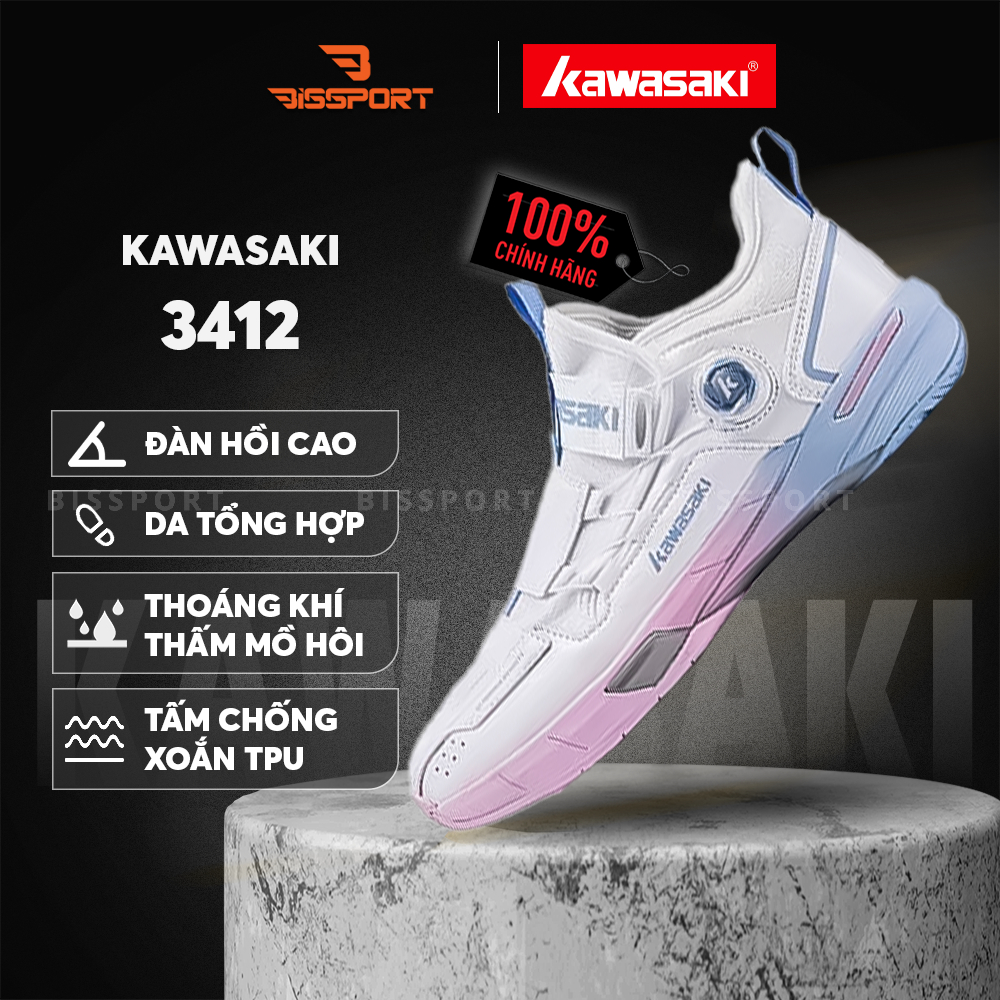 Giày Kawasaki A3412 Trắng Hồng Chính Hãng - Khóa BOA Thông Minh, Cực Bám Sàn, Êm Chân, Nhẹ, Bền Bỉ, 