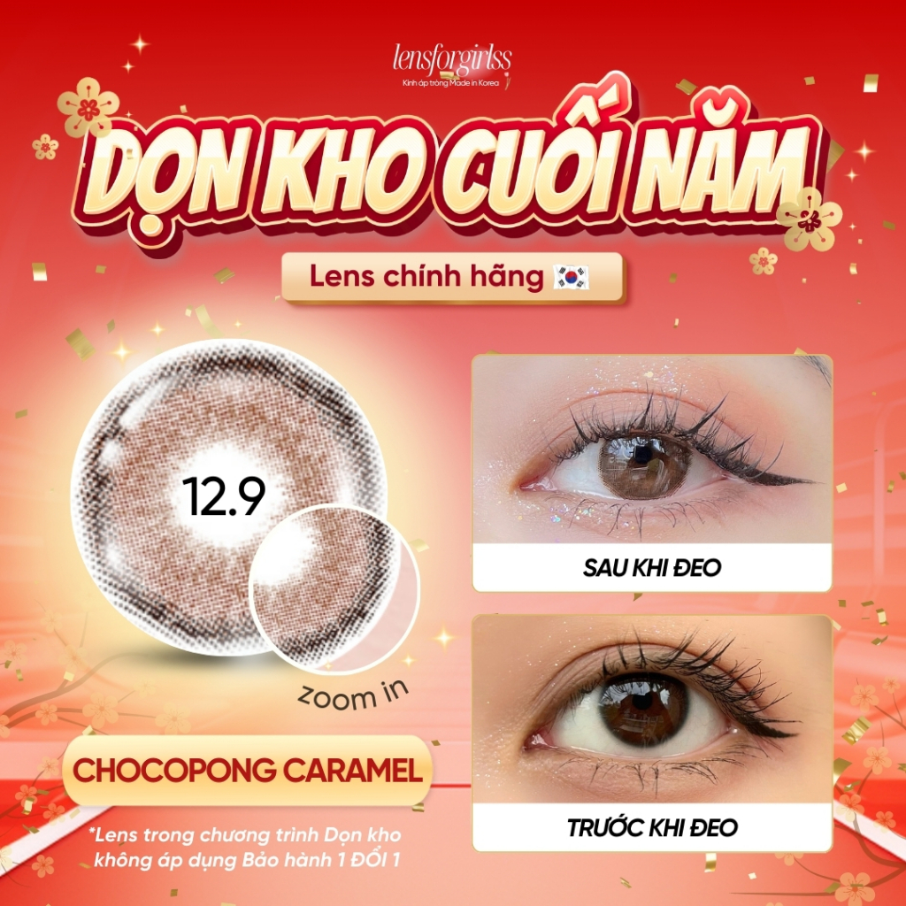Kính áp tròng nâu caramel tự nhiên CHOCOPONG CARAMEL CHOCO chính hãng KOREA | HSD 3-6 tháng | Lens c