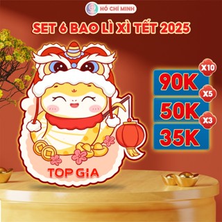 Bao lì xì tết 2025 Topgia, Túi 6 bao lì xì tết Ất Tỵ thiết kế cực xinh