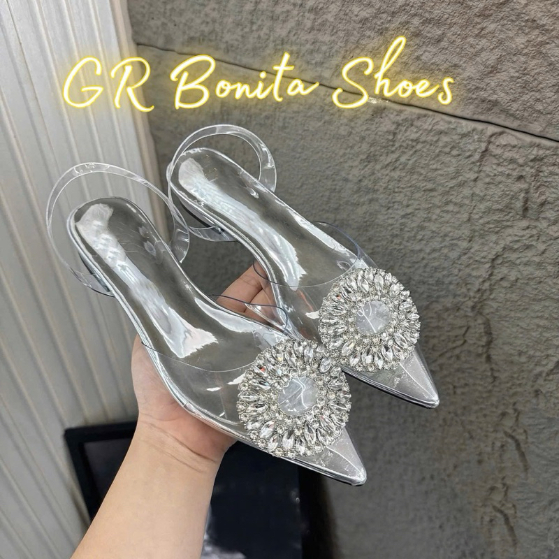 NS5 Giày búp bê khóa mũi nhọn đá tròn phối mica - Bonita Shoes 88