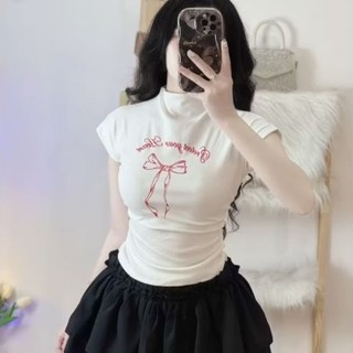 Áo cổ lọ in hình nơ nhún sườn Cao cấp UN