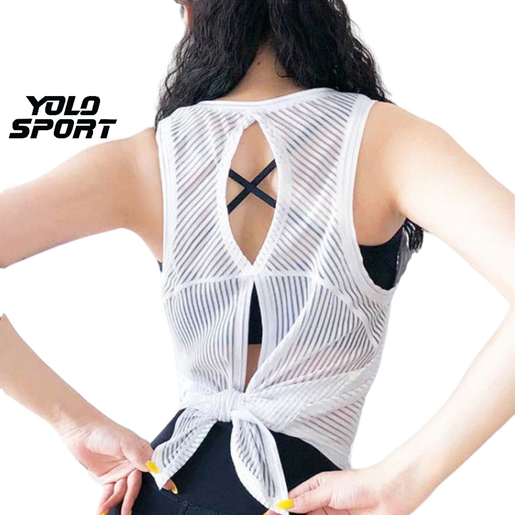 Áo Tanktop Tập Gym Nữ Tank Top Croptop Lưới Mặc 2 Kiểu Buộc Eo Crop Top Phía Sau Cá Tính Vải Thun Th