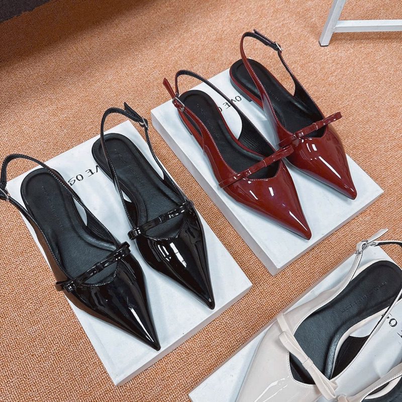 Sandal nữ mũi nhọn nơ ngang đế bệt mã VV26