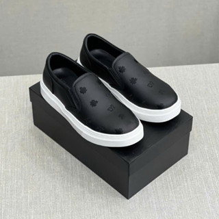 Giày lười boy phố Slipon, giày Da thêu logo chữ monogram, đế cao su non bản cao cấp (Kèm Hộp)