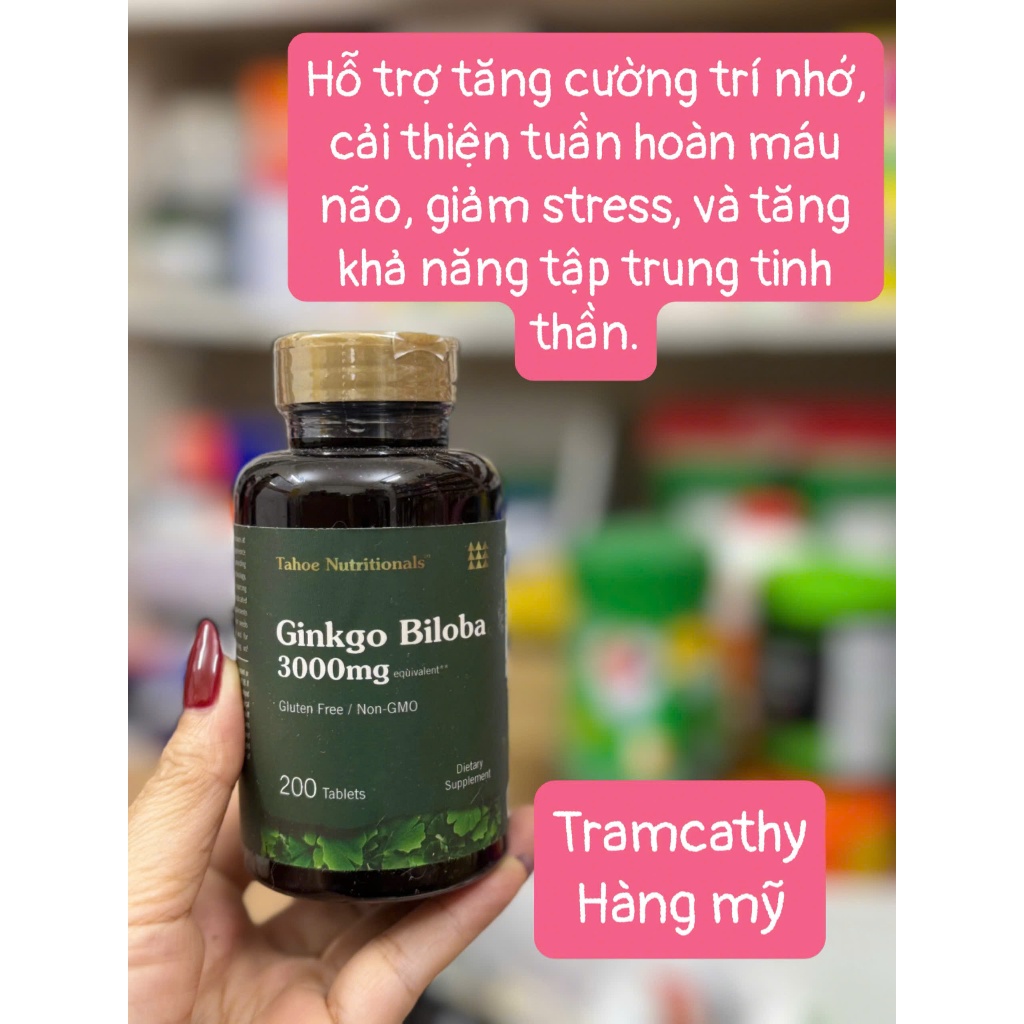 200 viên-Tahoe Nutritionals Ginkgo Biloba 3000mg – Viên Uống Hỗ Trợ Trí Nhớ và Tuần Hoàn Máu Não