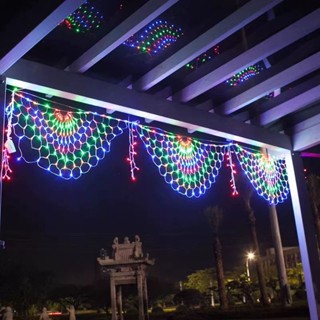 Bộ đèn Led đuôi công 3 lưới dài 4m có 8 chế độ nháy dùng điện 220V trang trí giáng sinh, năm mới, tiệc cưới, sự kiện